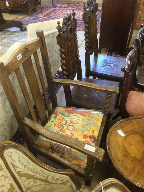 2 carved hall chairs & barley twist chair